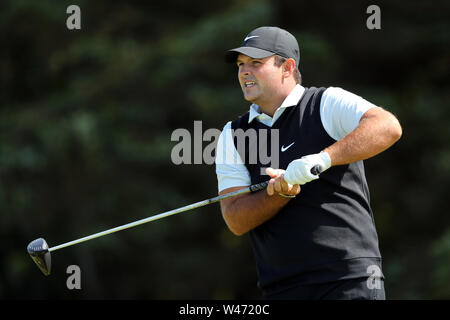 Die USA Patrick Reed-Stücke aus der 5. in den 3. Tag der offenen Meisterschaft 2019 im Royal Portrush Golf Club. Stockfoto