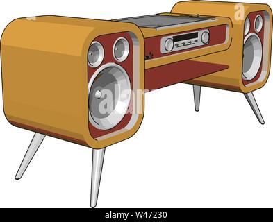 Gelbe alten Sound System, Illustration, Vektor auf weißem Hintergrund. Stock Vektor