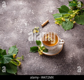 Gesund hot linden Tee in Tasse Stockfoto