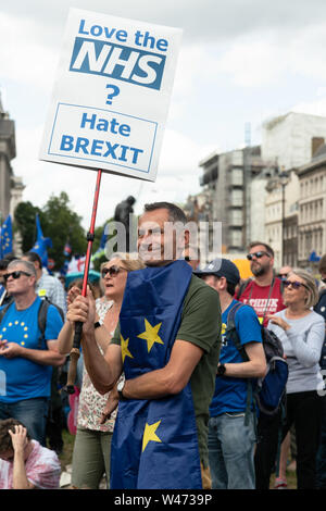 London, Großbritannien. 20. Juli 2019: Anti Brexit Demonstranten sammeln im Parlament Platz nach einem Marsch durch London. Es wurde geschätzt, dass 1 Millionen Menschen aus allen Regionen des Landes Credit: Bridget Catterall/Alamy Live News Credit: Bridget Catterall/Alamy Live News besucht Stockfoto