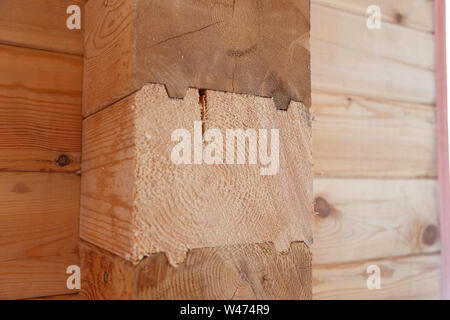 Holz Holz geklebt. Holzmaserung Holz ende Hintergrund. Geklebt kiefer Holzbalken. Stockfoto