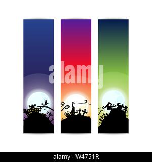 Glückliches halloween-Fahnenset, Nachtpartygrüß, Vektor-Illustration Stock Vektor