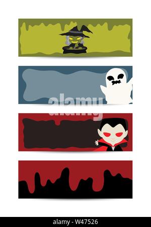 Glückliches halloween-Fahnenset, Nachtpartygrüß, Vektor-Illustration Stock Vektor