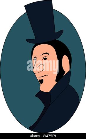 Mann mit langen Hut, Illustration, Vektor auf weißem Hintergrund. Stock Vektor
