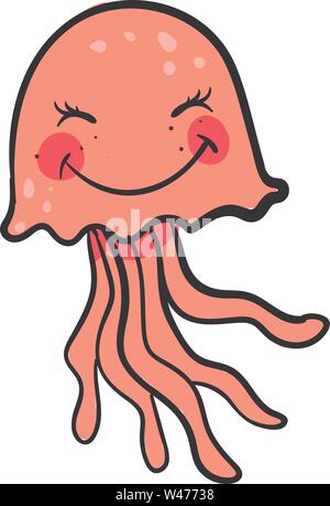 Gerne rosa Quallen, Illustration, Vektor auf weißem Hintergrund. Stock Vektor