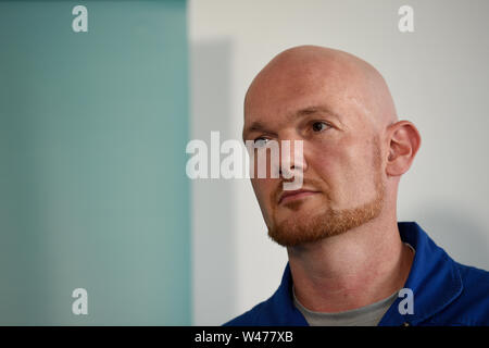 Berlin, Deutschland. 20. Juli 2019. Astronaut Alexander Gerst spricht mit Journalisten auf dem Mond Festival anlässlich der 50. Jahrestag der ersten Mondlandung im Planetarium Berlin. Danach gab er einen Vortrag für die Besucher des Festivals. Credit: Paul Zinken/dpa/Alamy leben Nachrichten Stockfoto