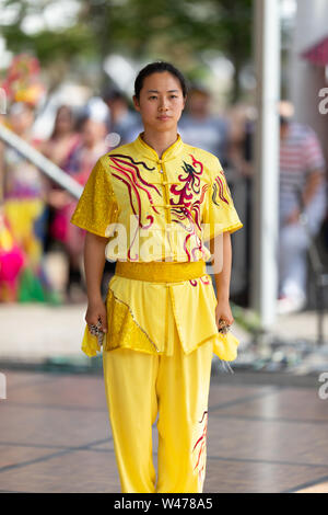 Columbus, Ohio, USA - 26. Mai 2019: Columbus asiatische, chinesische Männer und Frauen eine Anzeige der Shaolin martial arts im Amphitheater an Stockfoto