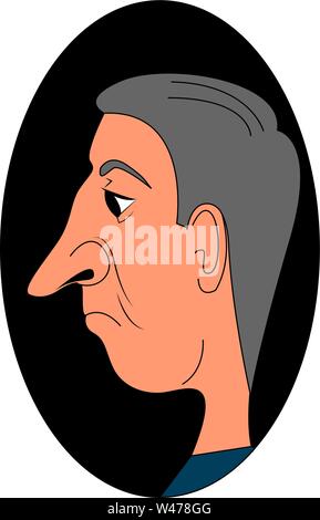 Alter Mann mit der großen Nase, Illustration, Vektor auf weißem Hintergrund. Stock Vektor