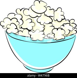 Popcorn in der Schüssel, Illustration, Vektor auf weißem Hintergrund. Stock Vektor