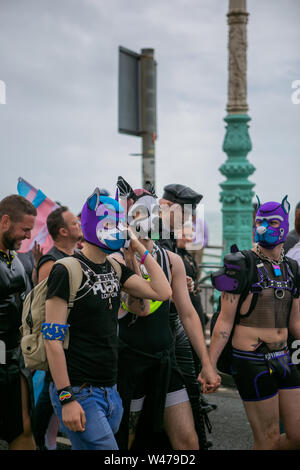 Brighton, Großbritannien, 20. Juli 2019. Hunderte von Menschen marschierten entlang der Strandpromenade zu Brunswick Square, für die 7. jährliche Brighton Trans Stolz. 20. Juli 2019. Party feiern nahm nach dem März Quelle: Matt Duckett/IMAGESLIVE/ZUMA Draht/Alamy Live Nachrichten Platz Stockfoto