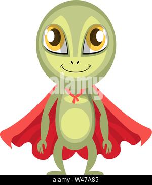 Mit rotem Umhang, Illustration, Vektor auf weißem Hintergrund Alien. Stock Vektor