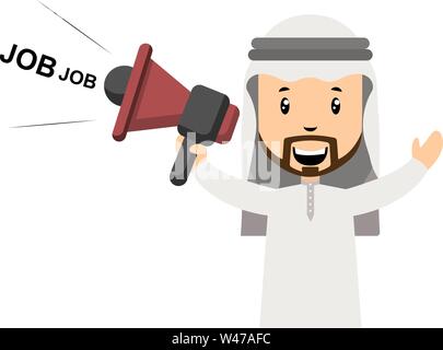 Arabische mit Megafon, Illustration, Vektor auf weißem Hintergrund. Stock Vektor