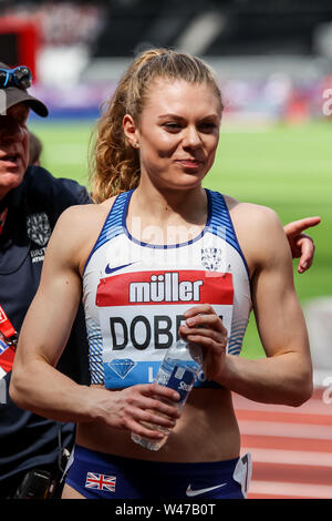 London, Großbritannien. 20. Juli 2019. Beth Dobbin (GBR), endet 3. Mit 200 m ist ein PB Frauen während der Muller Geburtstag Spiele - London Grand Prix 2019 auf dem Londoner Stadion, Queen Elizabeth Olympic Park, London, England am 20. Juli 2019. Foto von Ken Funken. Credit: UK Sport Pics Ltd/Alamy leben Nachrichten Stockfoto