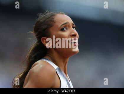 Das Stadion in London, London, Großbritannien. 20. Juli 2019. IAAF Muller Geburtstag Spiele Leichtathletik; Laviai Neilsen Großbritannien feiert nach der Fertigung im 3. Platz in der Frauen 400 m Quelle: Aktion Plus Sport Bilder/Alamy Live News Credit: Aktion plus Sport/Alamy leben Nachrichten Stockfoto