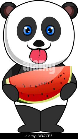 Panda Essen watermellon, Illustration, Vektor auf weißem Hintergrund. Stock Vektor