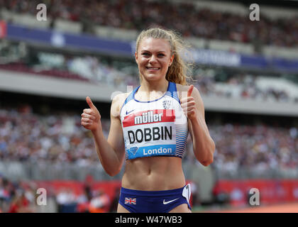 Das Stadion in London, London, Großbritannien. 20. Juli 2019. IAAF Muller Geburtstag Spiele Leichtathletik; Beth Dobbin Großbritannien für Fotografen nach Platz 3 Bei den Frauen 200 m Credit Posing: Aktion plus Sport/Alamy leben Nachrichten Stockfoto