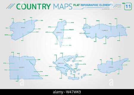 Syrien, Israel, Türkei, Griechenland, Zypern und Ägypten Vektorkarten Stock Vektor