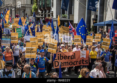 London, Großbritannien. 20. Juli, 2019. Ed Davey, Liberalen Spitzenkandidaten verbindet Tausende von Anti-brexit Demonstranten durch die Innenstadt von London marschierte eine klare Botschaft an Boris Johnson, die wahrscheinlich zu werden Premierminister nächste Woche zu geben. David Rowe/Alamy Leben Nachrichten. Stockfoto