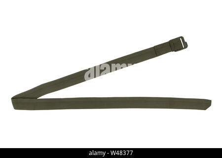 Grün Nylon Gurt zur Befestigung, Gurt auf weißem Hintergrund. Stockfoto