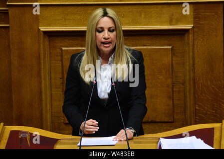 Athen, Griechenland. 20. Juli 2019. Präsident der Partei, Fofi Gennimata KINAL, während Ihrer Rede im Parlament. Credit: Dimitrios Karvountzis/Pacific Press/Alamy leben Nachrichten Stockfoto
