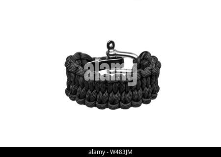 Paracord Armband auf weißem Hintergrund Stockfoto