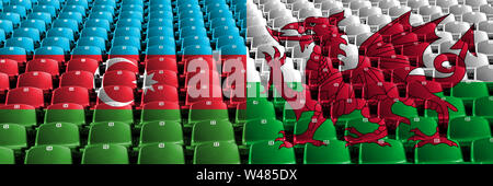 Aserbaidschan, Wales, Welsh Stadion Sitzplätze Konzept. Der europäische Fußball Qualifikation spielen. Stockfoto