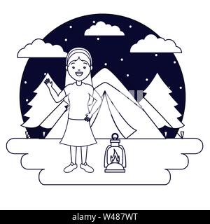 Frau, die in der camping Zelt Nacht Stock Vektor