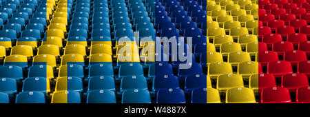 Schweden, Schweden, Rumänien, Rumänische Stadion Sitzplätze Konzept. Der europäische Fußball Qualifikation spielen. Stockfoto