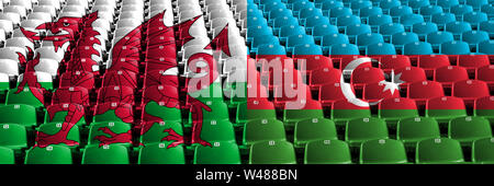 Wales, Walisisch, Aserbaidschan Stadion Sitzplätze Konzept. Der europäische Fußball Qualifikation spielen. Stockfoto