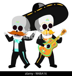 Mexikanische Schädel mariachis Lustige Figuren Stock Vektor