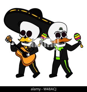 Skelette Musiker mit Gitarre maracas Viva Mexico Stock Vektor