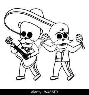 Skelette Musiker mit Gitarre maracas Viva Mexico Stock Vektor