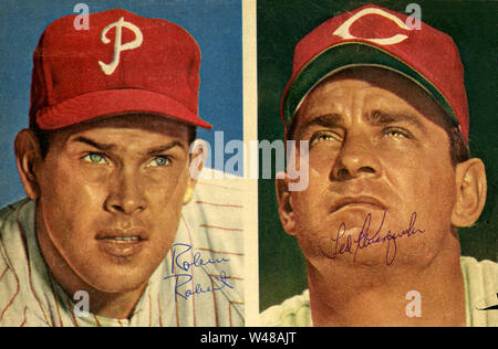 Star Baseball spieler Robin Roberts und Ted Kluszewski handsignierte Bild ca. 1950. Stockfoto