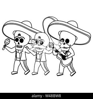 Skelette Musiker mit Gitarre und Maracas Viva Mexico Stock Vektor
