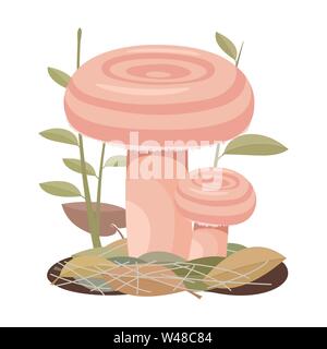 Zwei Coral milchig cap Pilze wachsen auf dem Boden Stock Vektor