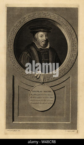 Sir Nicholas Speck, Herr Hüter des großen Siegels, englischer Politiker. Nicolas Speck. Kupferstich von Pieter Stevens van Gunst nach Adriaen Van der Werff von Isaac de Larrey's Histoire d'Angleterre, d'Ecosse et d'Irlande, Amsterdam, 1730. Stockfoto