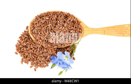 Blick von oben auf die leinsamen in Löffel Stockfoto