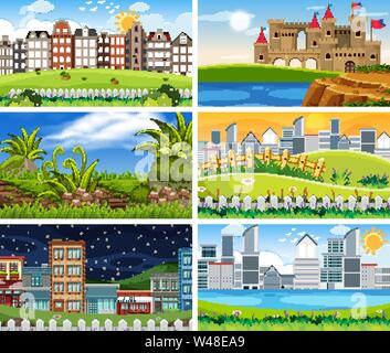 Satz von verschiedenen Szenen Abbildung Stock Vektor