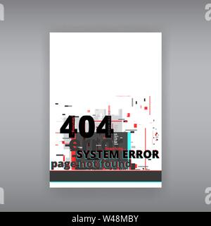 Fehler 404 Seite nicht gefunden Template. Tv verzerrten Signal Chaos, glitched Wirkung Distortion Farbe Foto Auflösung und Fehler Fehler Fehler Kreise, vhs-w Stock Vektor