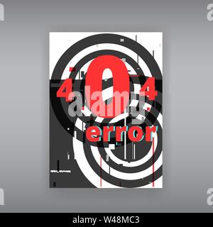 Fehler 404 Seite nicht gefunden Template. Tv verzerrten Signal Chaos, glitched Wirkung Distortion Farbe Foto Auflösung und Fehler Fehler Fehler Kreise, vhs-w Stock Vektor