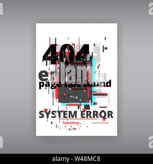 Fehler 404 Seite nicht gefunden Template. Tv verzerrten Signal Chaos, glitched Wirkung Distortion Farbe Foto Auflösung und Fehler Fehler Fehler Kreise, vhs-w Stock Vektor