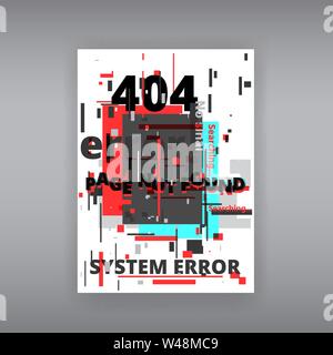 Fehler 404 Seite nicht gefunden Template. Tv verzerrten Signal Chaos, glitched Wirkung Distortion Farbe Foto Auflösung und Fehler Fehler Fehler Kreise, vhs-w Stock Vektor