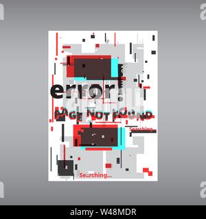 Fehler 404 Seite nicht gefunden Template. Tv verzerrten Signal Chaos, glitched Wirkung Distortion Farbe Foto Auflösung und Fehler Fehler Fehler Kreise, vhs-w Stock Vektor