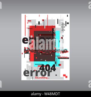 Fehler 404 Seite nicht gefunden Template. Tv verzerrten Signal Chaos, glitched Wirkung Distortion Farbe Foto Auflösung und Fehler Fehler Fehler Kreise, vhs-w Stock Vektor