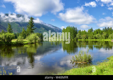 Wunderschönen Sibirischen kleiner Fluss im Tal. Juli. Ostsajan. Republik Burjatien Stockfoto