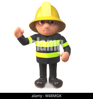 Feuerwehrmann Feuerwehrmann Charakter in hohe Sichtbarkeit Charakter winken Hallo, 3d-Grafik rendern Stockfoto