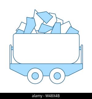 Kohle Trolley Symbol. Dünne Linie mit blauer Füllung Design. Vector Illustration. Stock Vektor