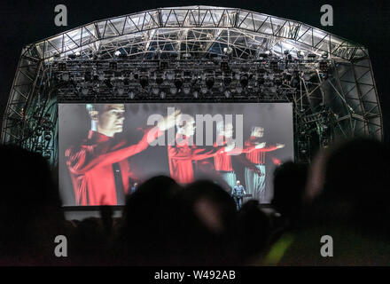 Kraftwerk trat am 20. Juli 2019 auf dem Blue Dot Festival 2019 (Jodrell Bank-Observatory-Cheshire-UK) auf. Stockfoto