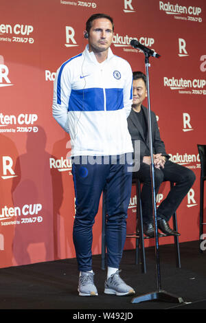 Tokio, Japan. 21. Juli, 2019. Frank Lampard Manager des FC Chelsea spricht während einer Rezeption Partei für die Rakuten Cup im ANA InterContinental Tokyo. Fußball-Teams des FC Barcelona und dem FC Chelsea kam nach Japan in der ''Rakuten Cup'' teilnehmen zu einander zugewandt und auch lokale Team Vissel Kobe, wo Andres Iniesta, David Villa und Sergi Samper zurzeit spielen. Credit: Rodrigo Reyes Marin/ZUMA Draht/Alamy leben Nachrichten Stockfoto