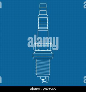 Zündkerze. Abbildung auf der Blaupause Hintergrund Stock Vektor